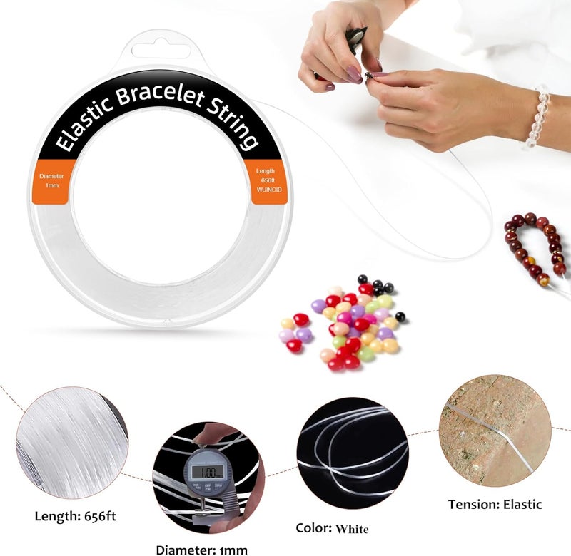 WUINOID 1 mm Beads Bracelet String, 656 ft White Elastic String Cord for Bracelets Jewelry Making Supplies, Necklaces, Beading and Crafts, Friendship Stretchy Bracelet Beads Cords & Threads - Image 2